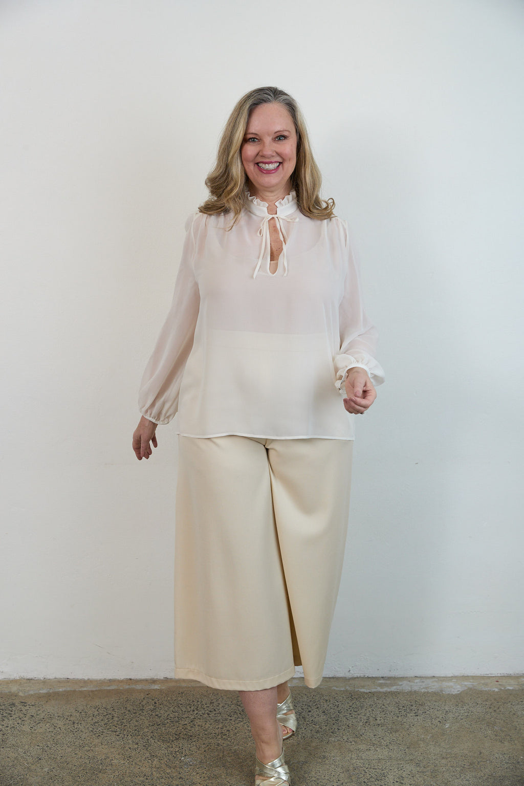 SYLVIA RILEY Aurora Silk Georgette Shirt Ivory