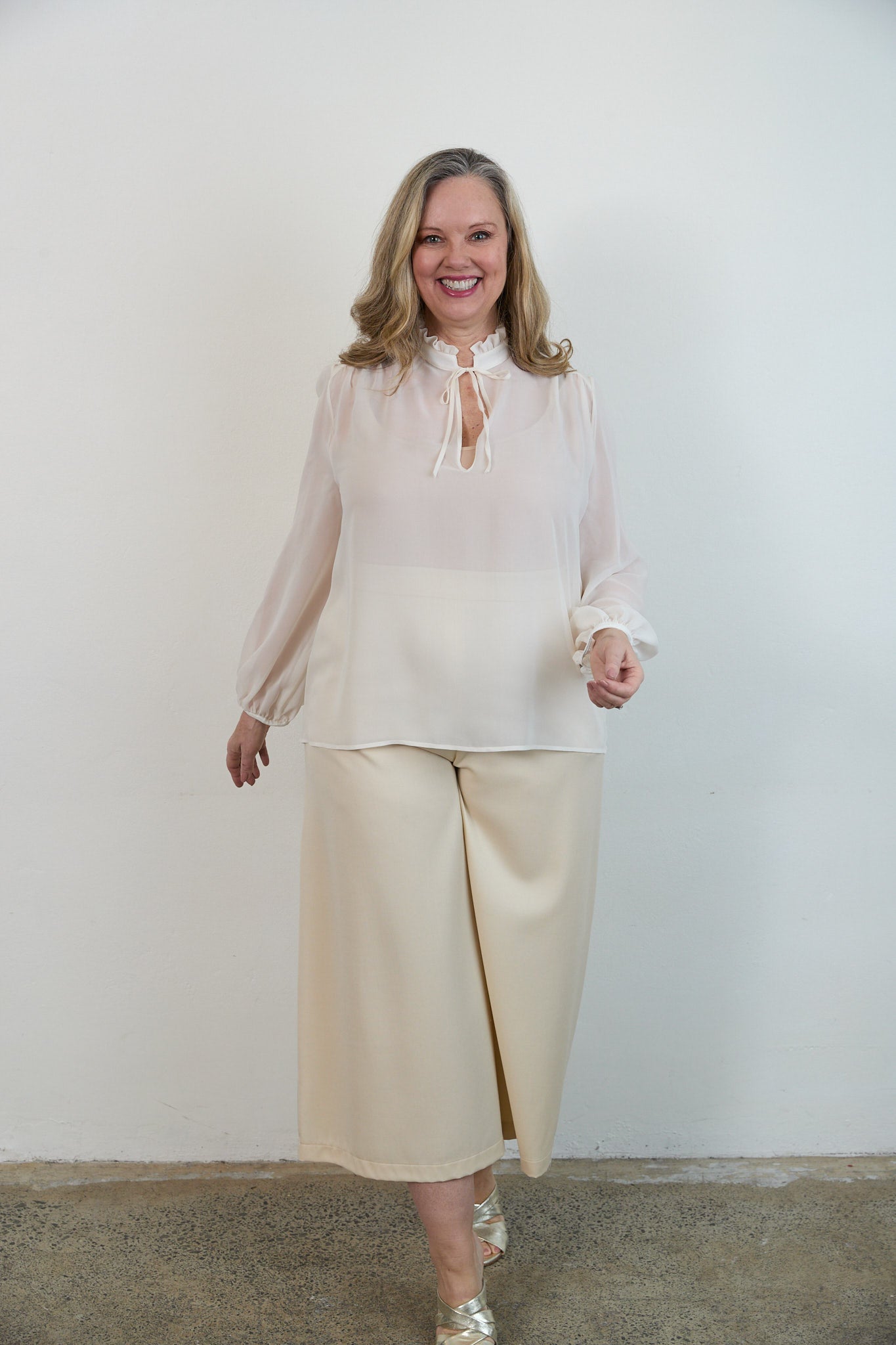 SYLVIA RILEY Aurora Silk Georgette Shirt Ivory