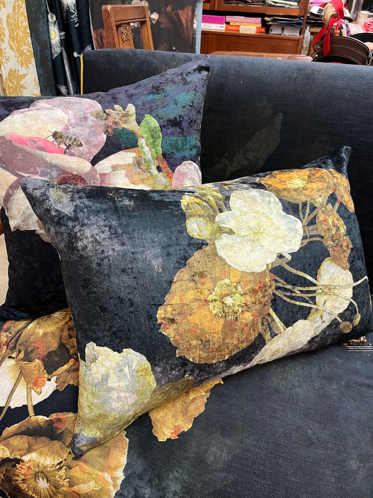 MS CHIEF DESIGNS Chenille Cushion in Sulphur Poppies