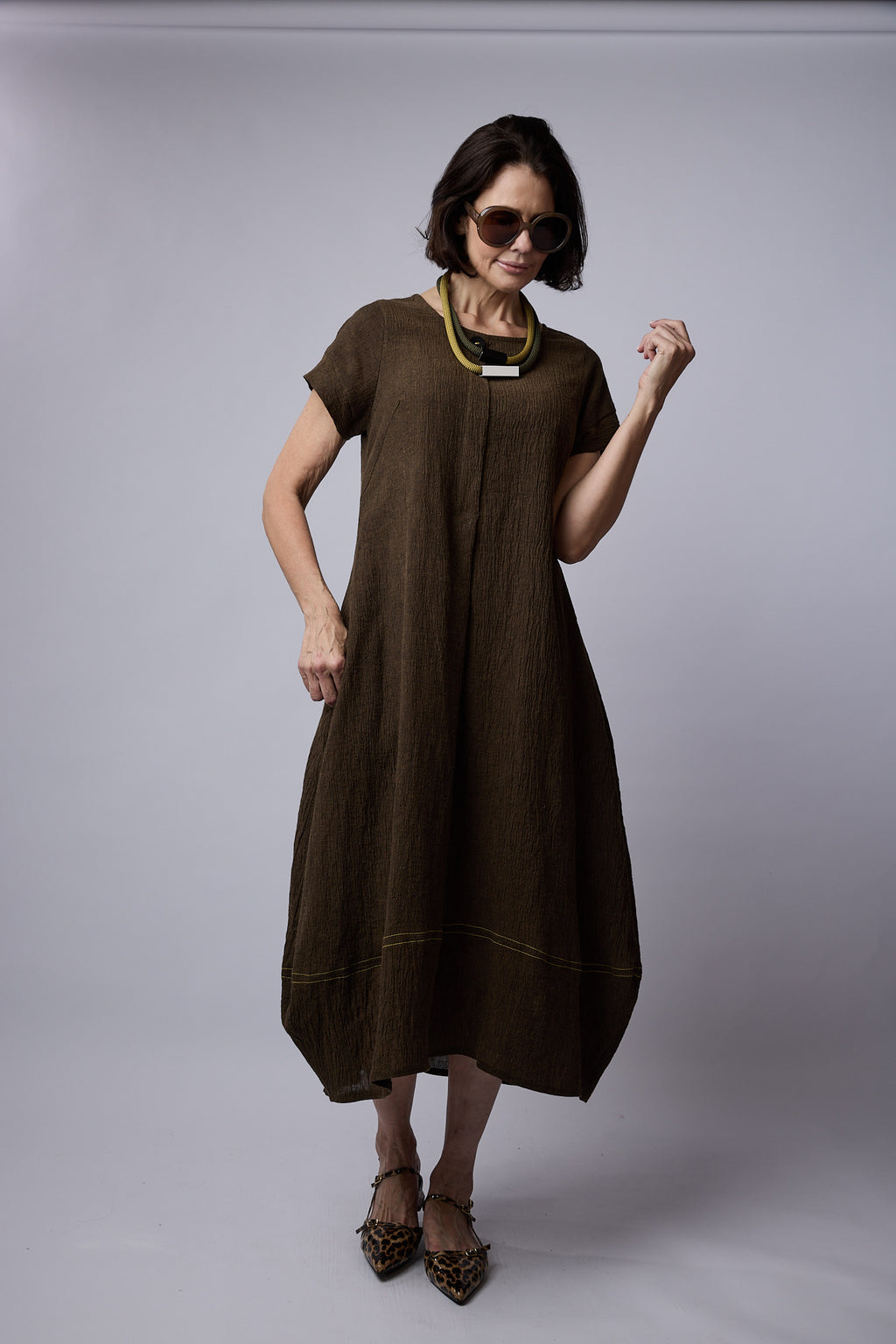 Dakota dress Smoke Olive crinkle linen