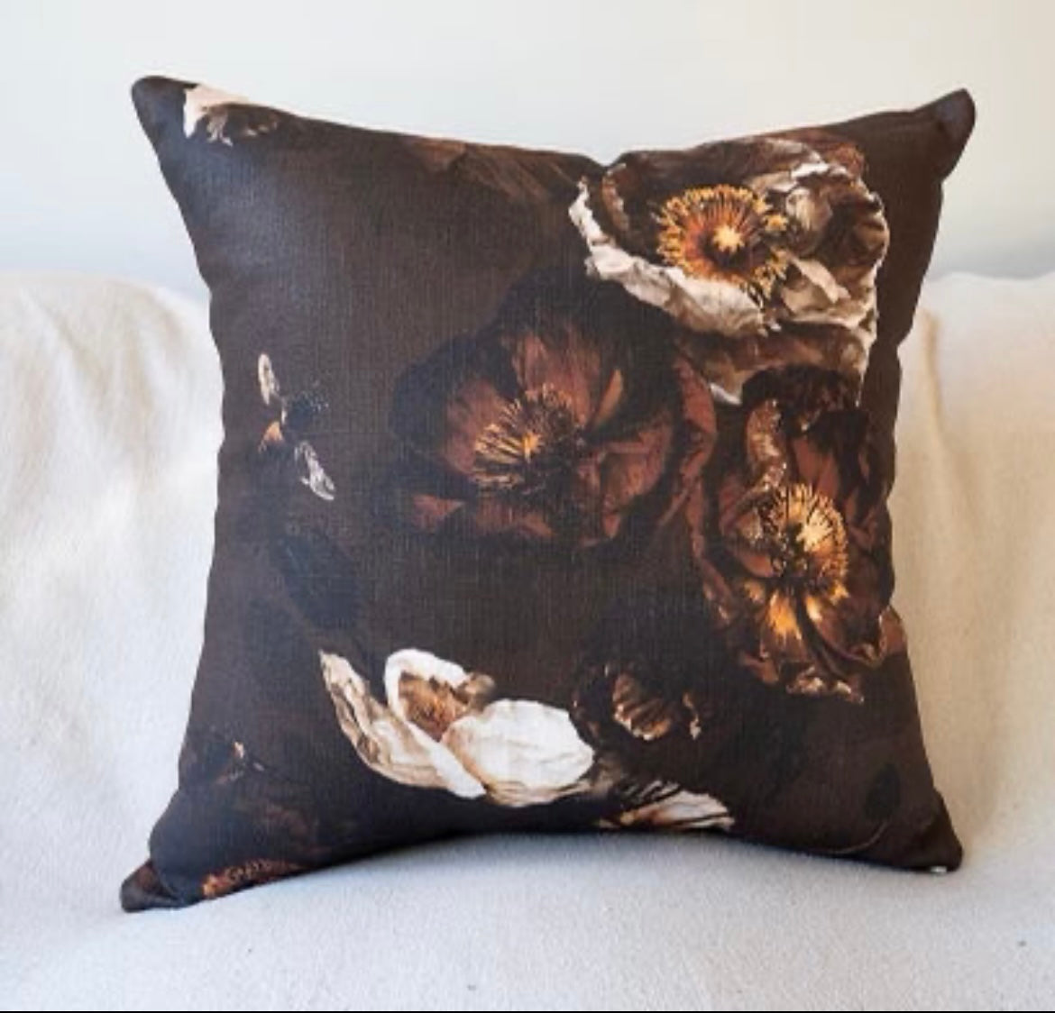MS CHIEF DESIGNS Cushion in Cocoa Retro Poppies - Linen