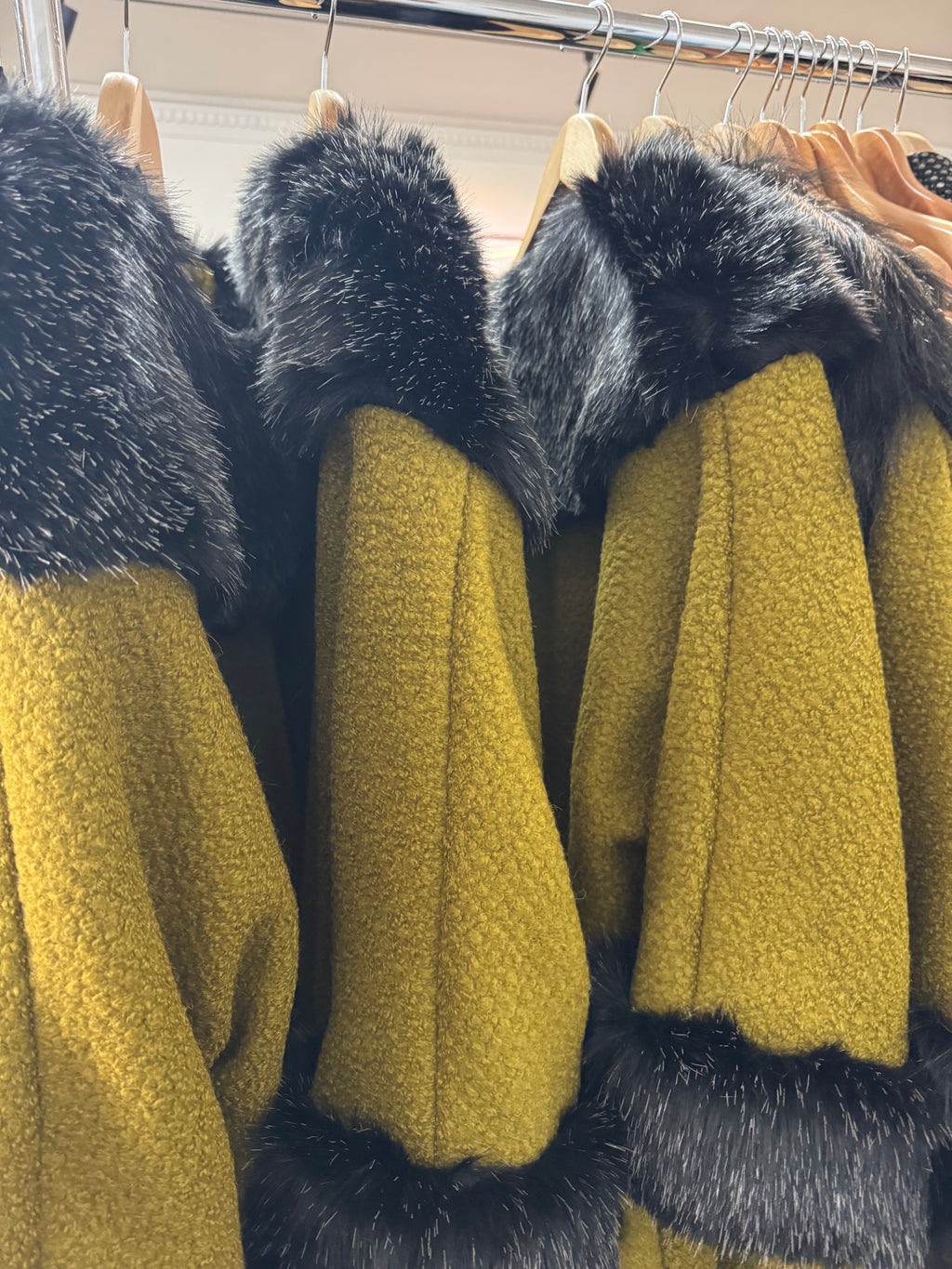 Anna Fur Trim Coat Chartreuse