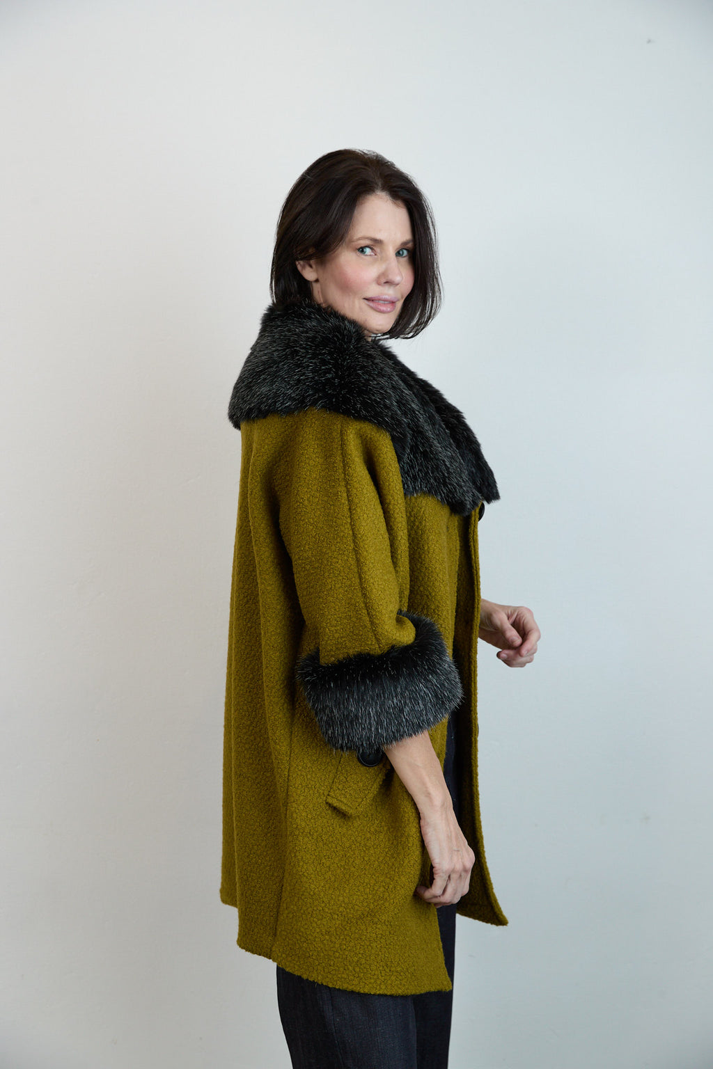 Anna Fur Trim Coat Chartreuse