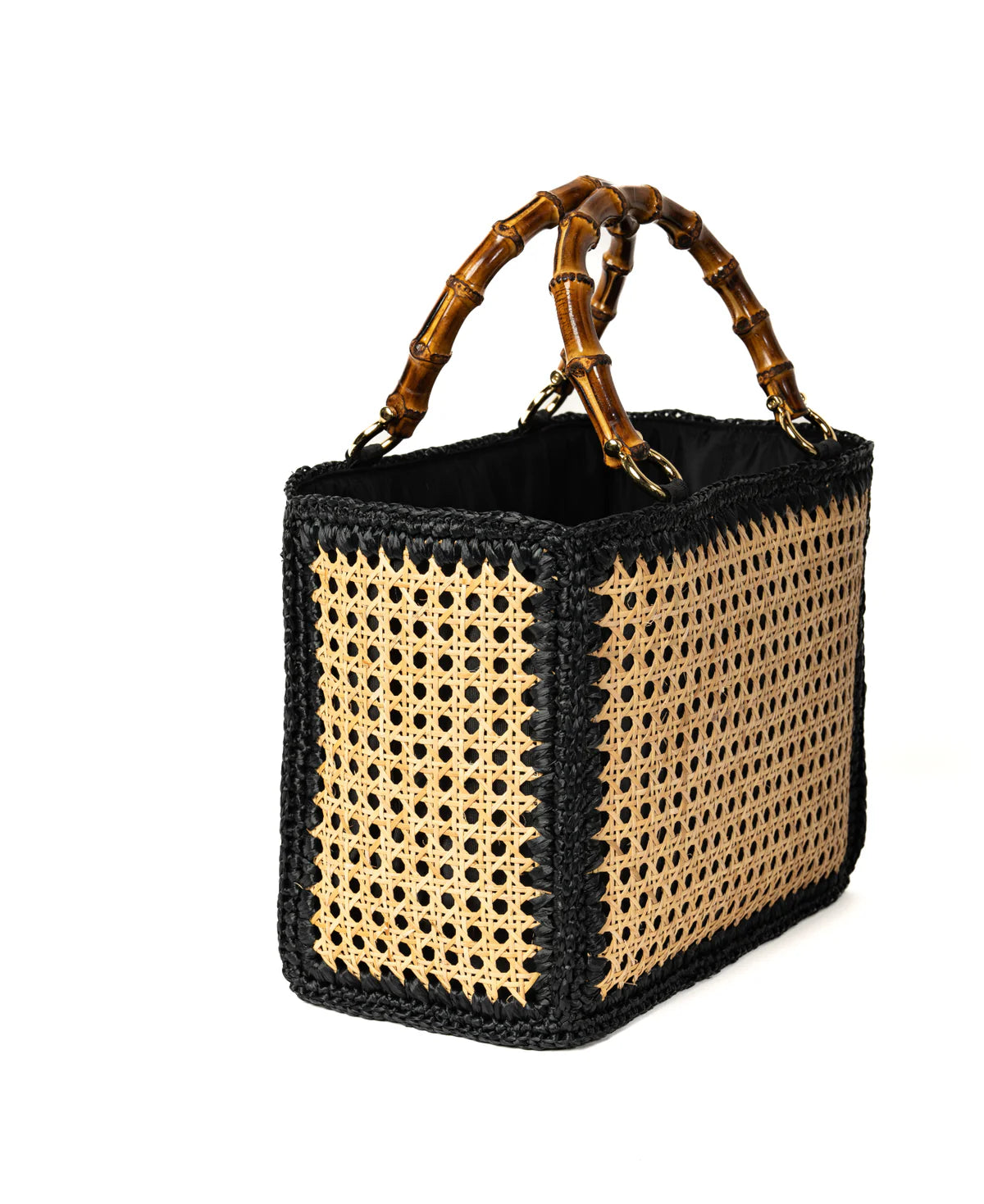 BIDINIS Rattan tote with bamboo handles Black trim
