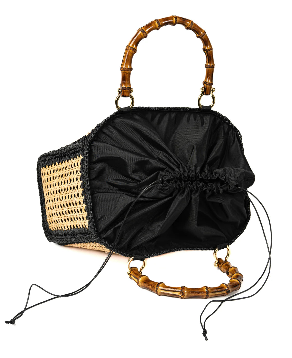 BIDINIS Rattan tote with bamboo handles Black trim