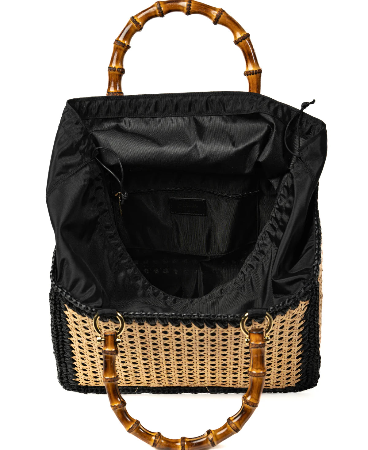 BIDINIS Rattan tote with bamboo handles Black trim