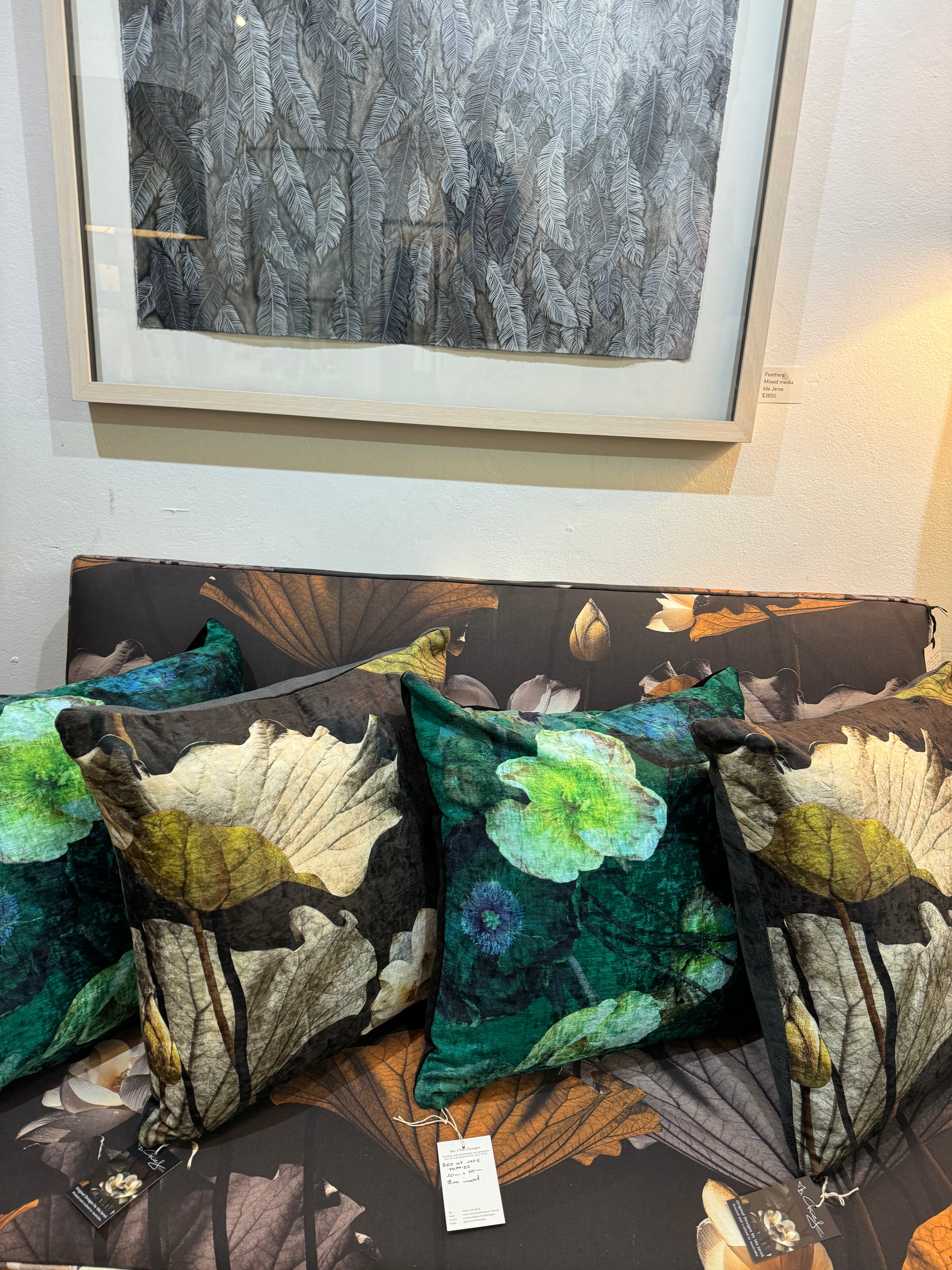 MS CHIEF DESIGNS Chenille Cushion in Bed of Jade Poppies