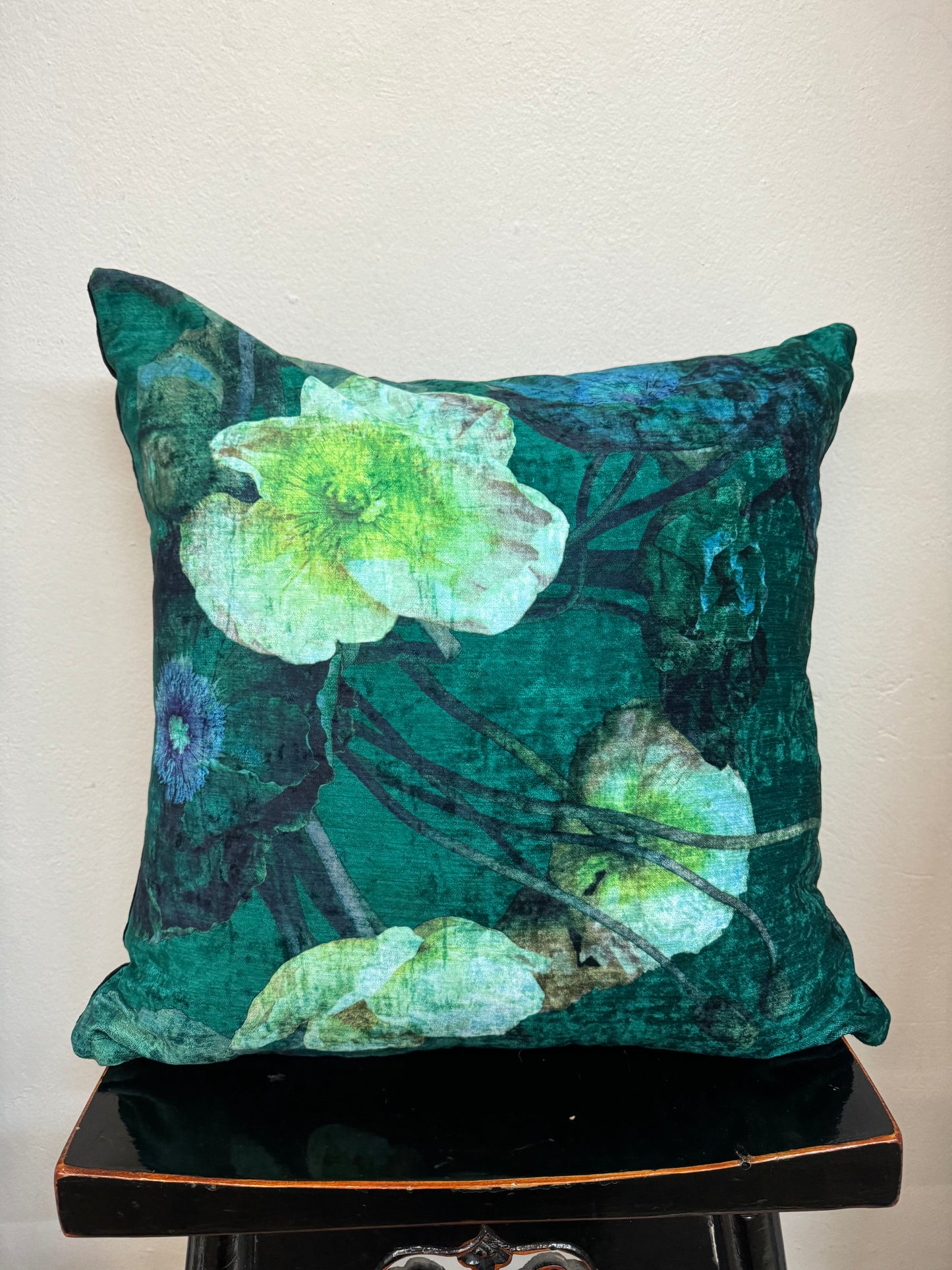 MS CHIEF DESIGNS Chenille Cushion in Bed of Jade Poppies