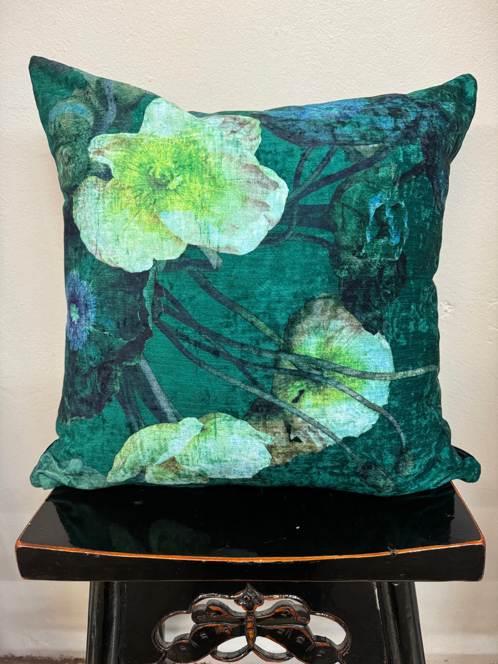 MS CHIEF DESIGNS Chenille Cushion in Bed of Jade Poppies
