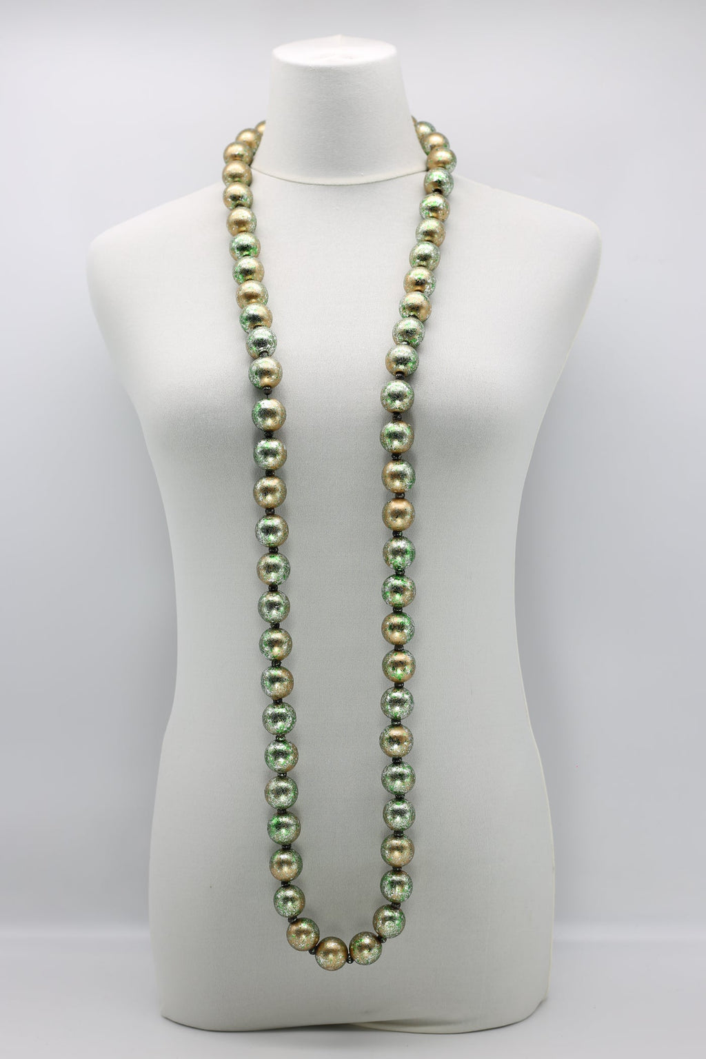 JIANHUI hand guilded Round wooden bead necklace gold/green