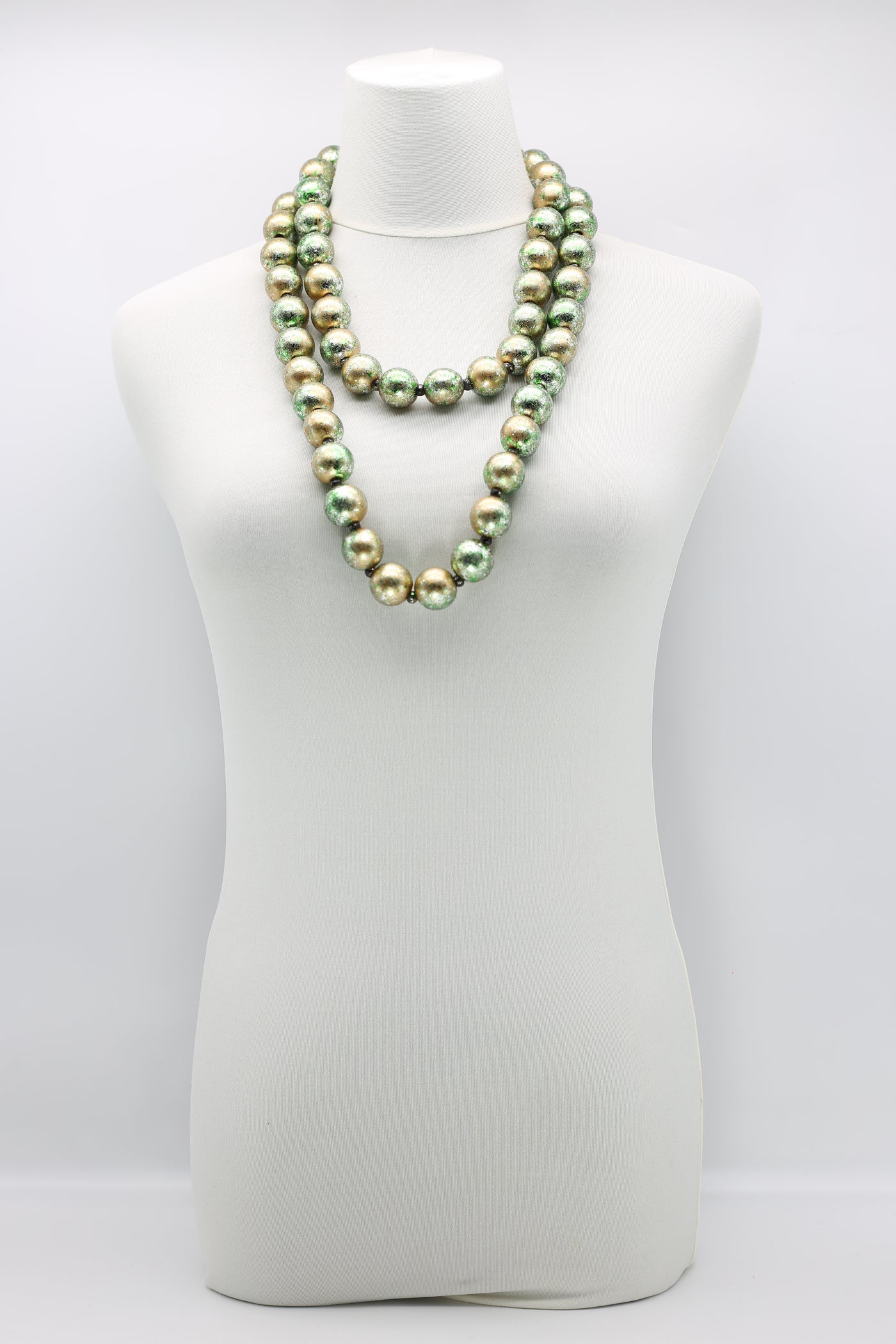 JIANHUI hand guilded Round wooden bead necklace gold/green