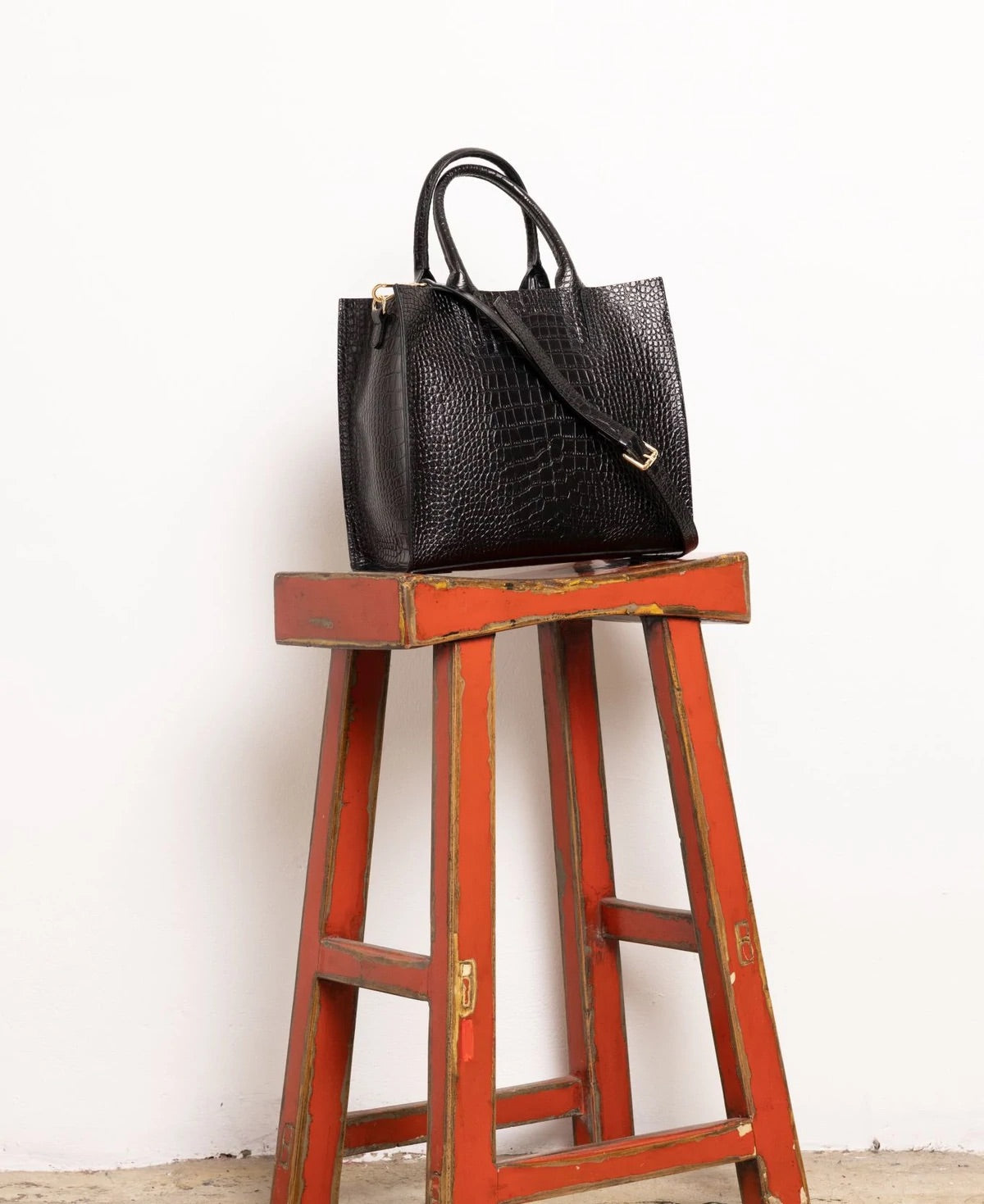 BIDINIS Florence Croc embossed Tote Black