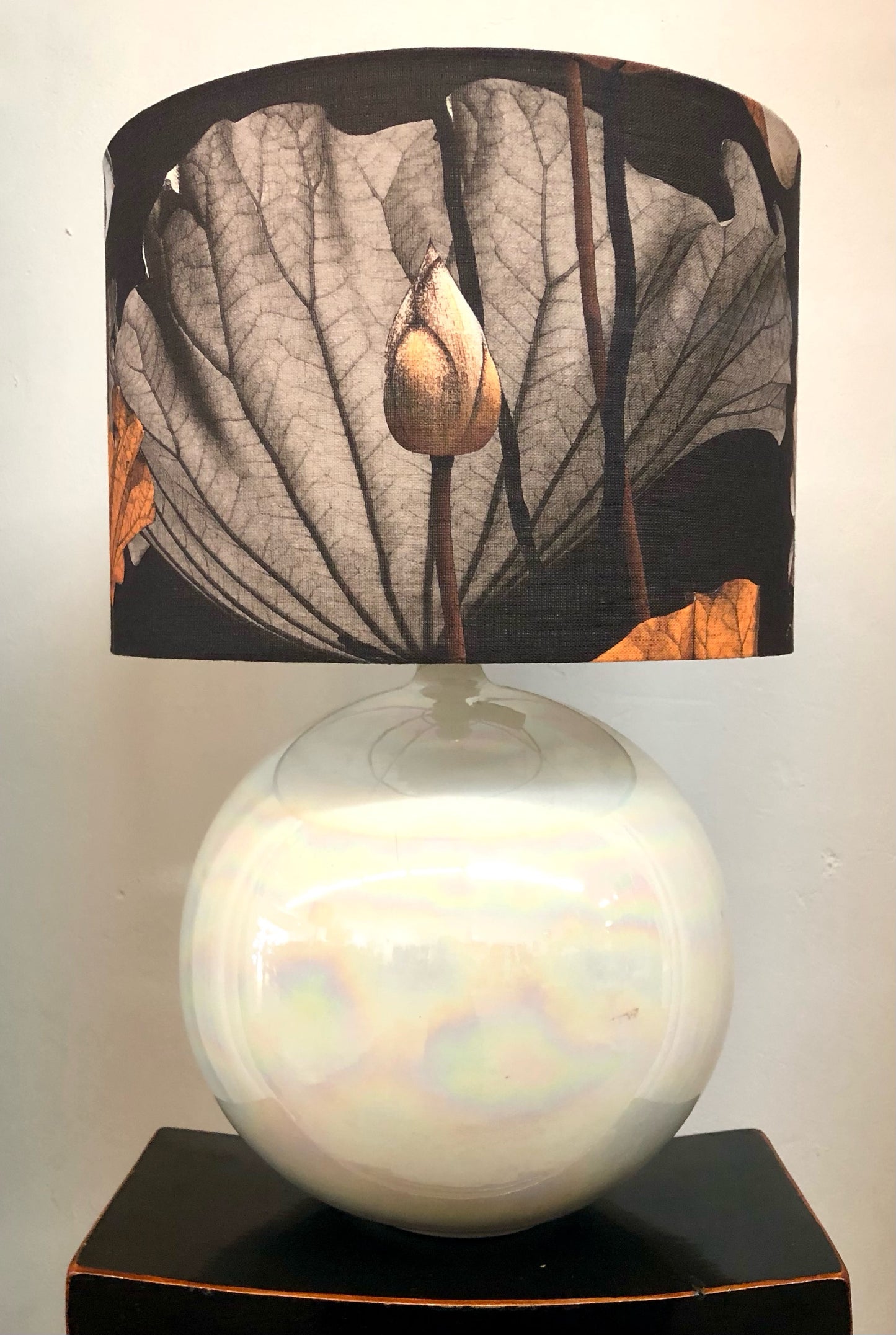 MS CHIEF DESIGNS Large White Sphere Lamp with Lotus Dusk Shade