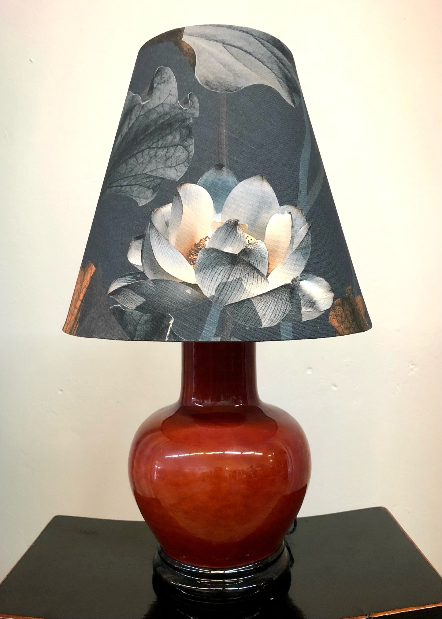 MS CHIEF DESIGNS Small Italian Ceramic Base with conical Lotus Morning Linen Shade