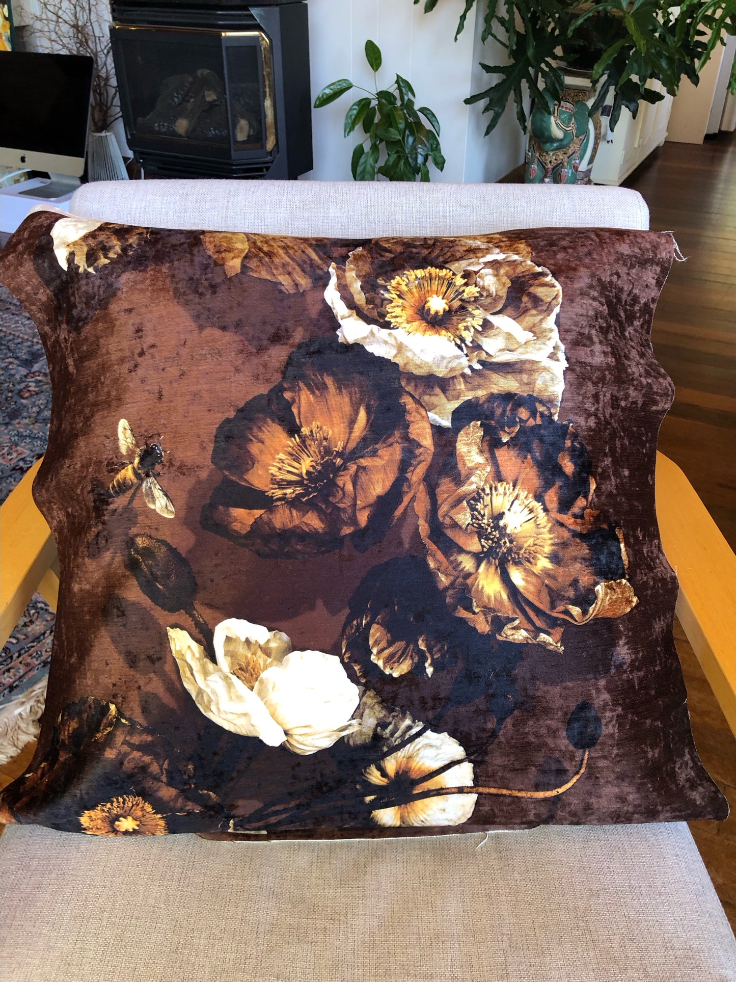 MS CHIEF DESIGNS Cushion in Cocoa Retro Poppies - Chenille