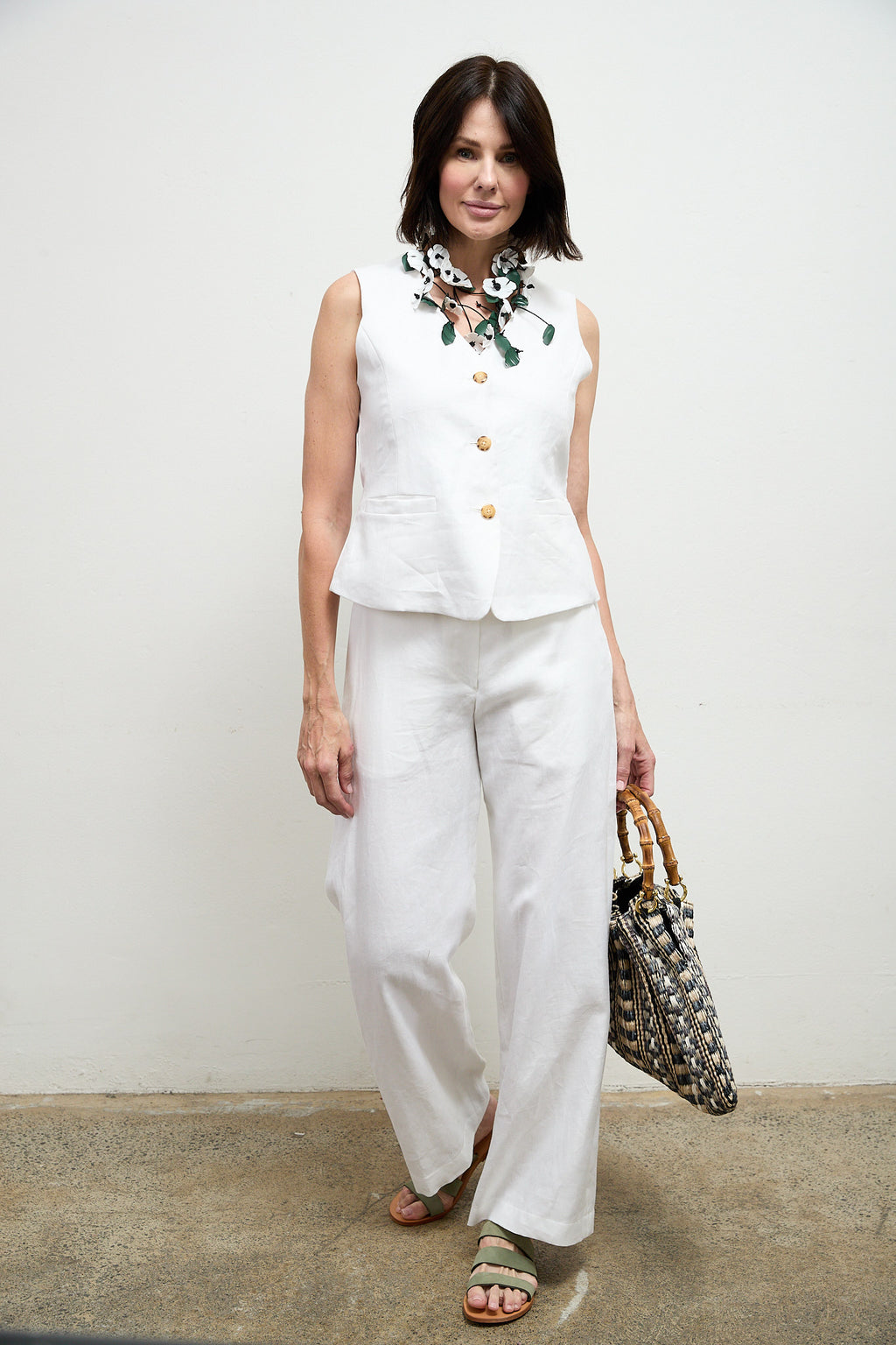 Bacall Twill Linen Pants white
