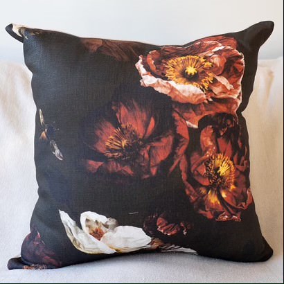 MS CHIEF DESIGNS Cushion in Olive Grove Poppies - Linen