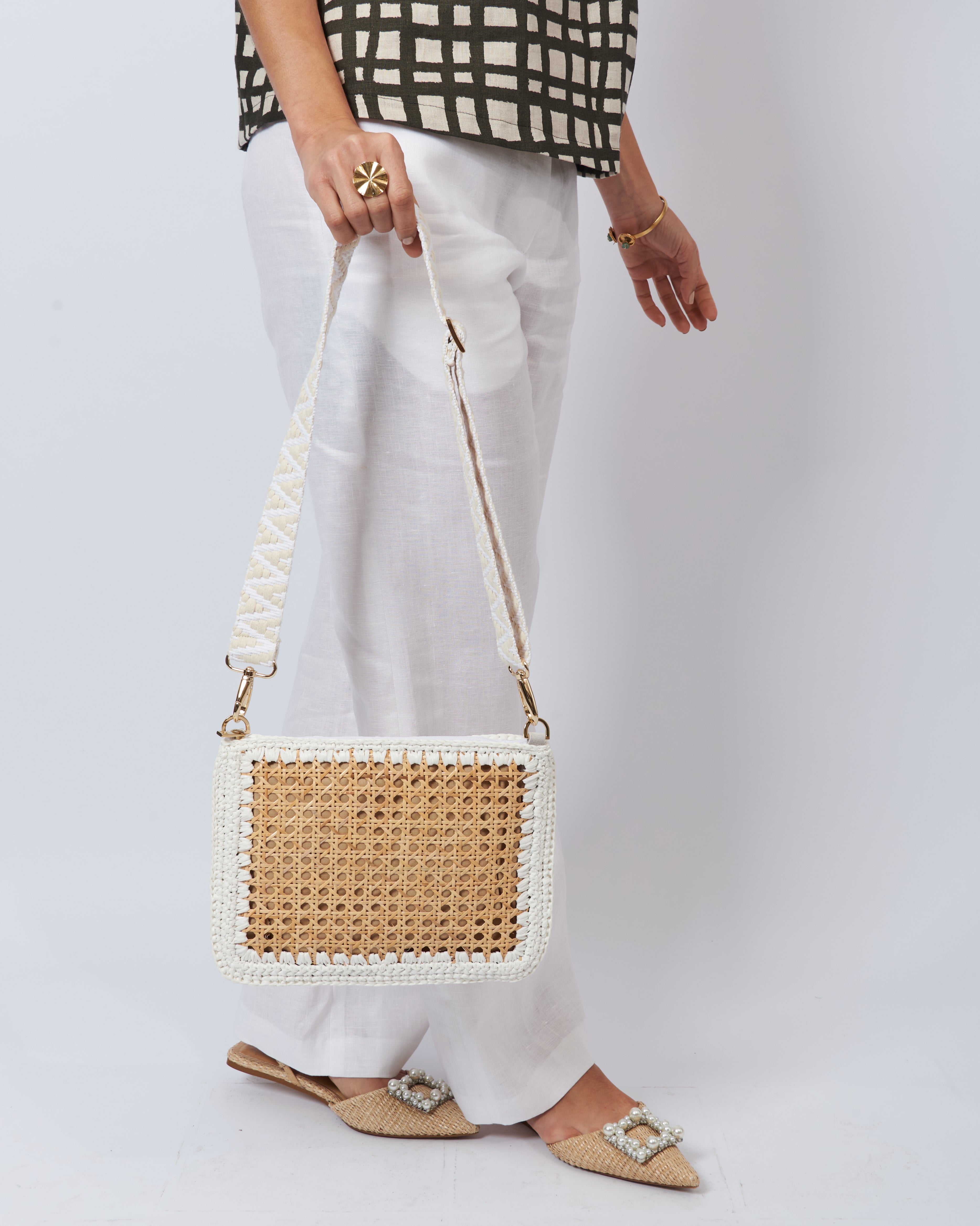 BIDINIS Luisa Rattan and Raffia Bag