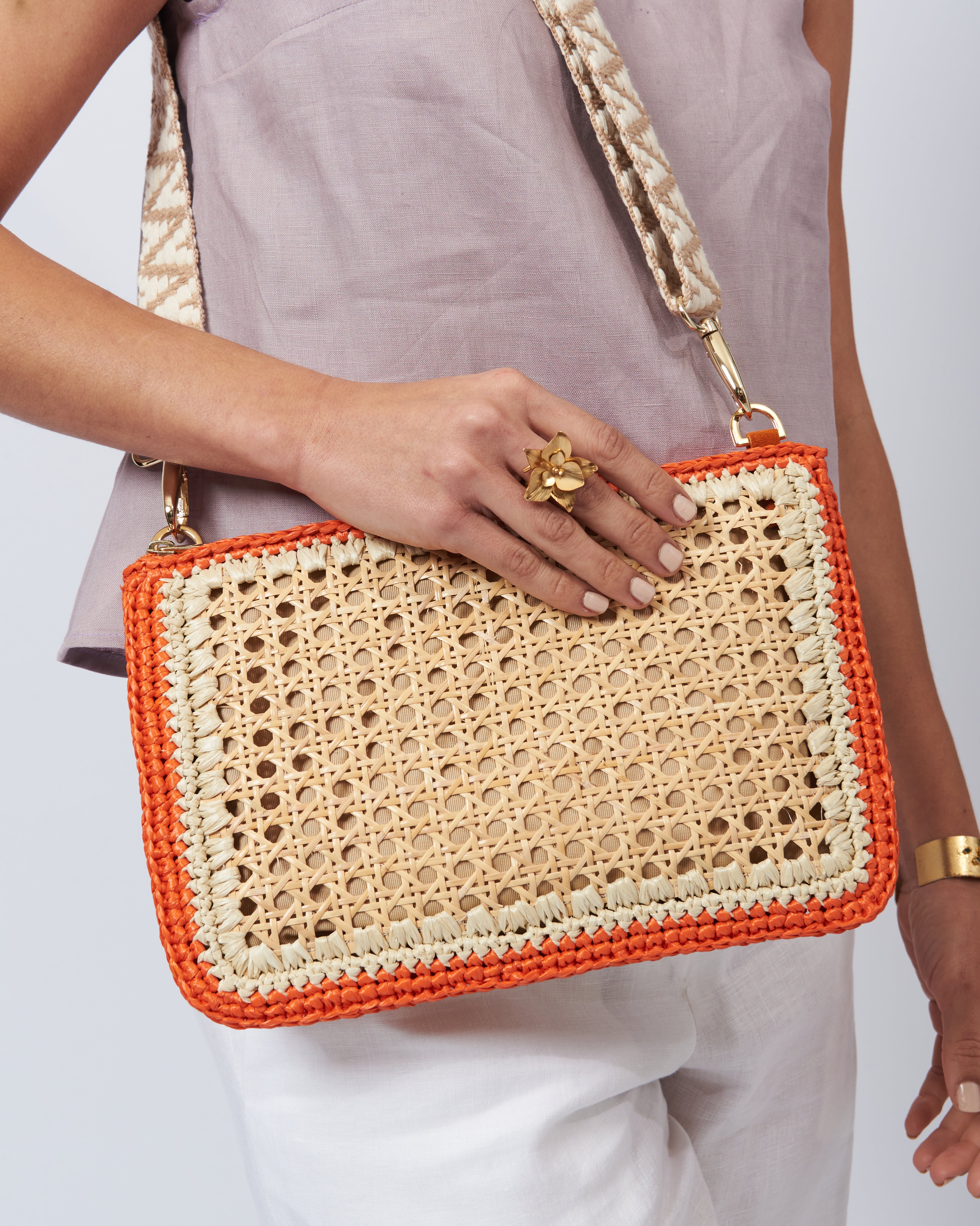 BIDINIS Luisa Rattan and Raffia Bag