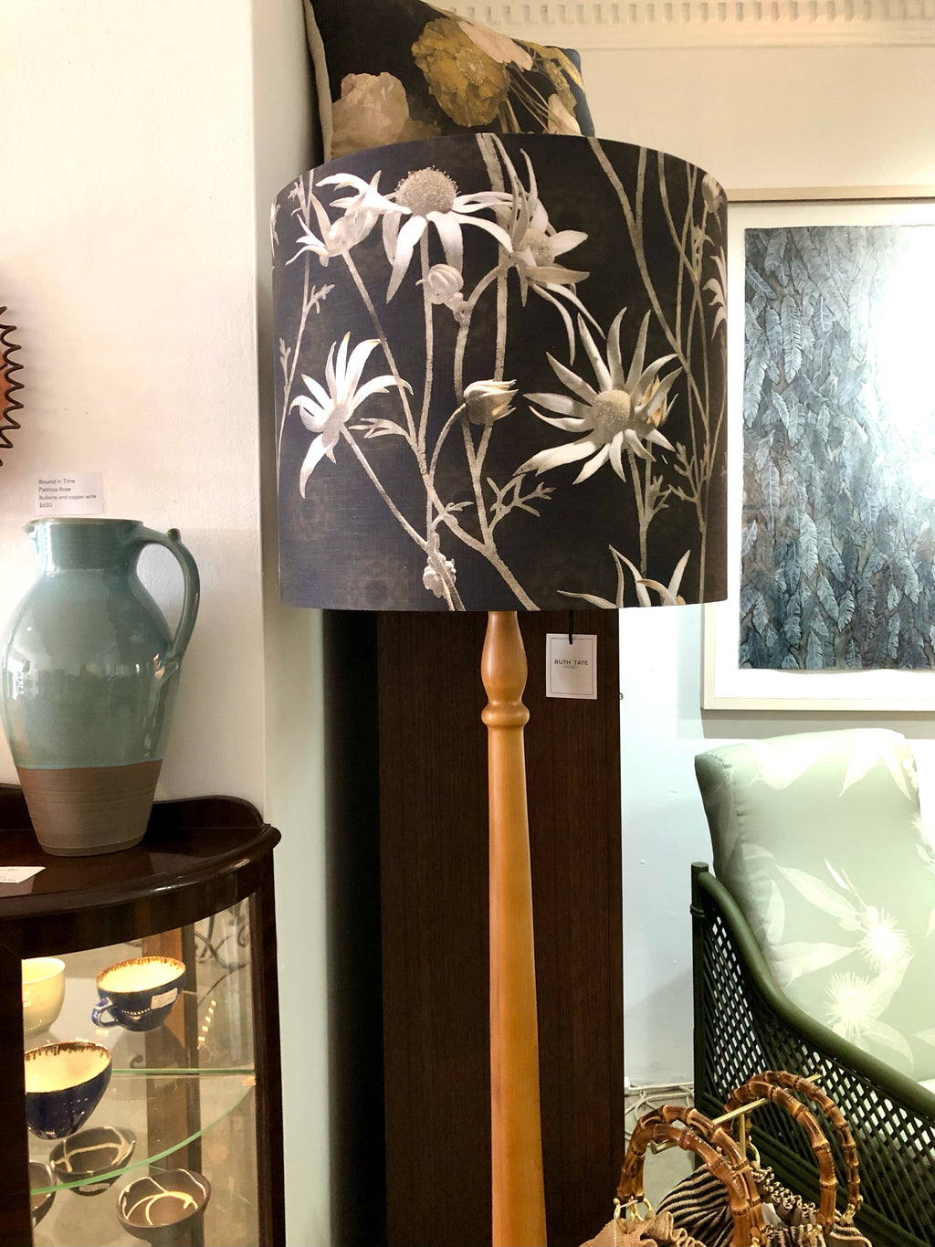 Lamp-wooden standard lamp/Flannel Flower Earth shade