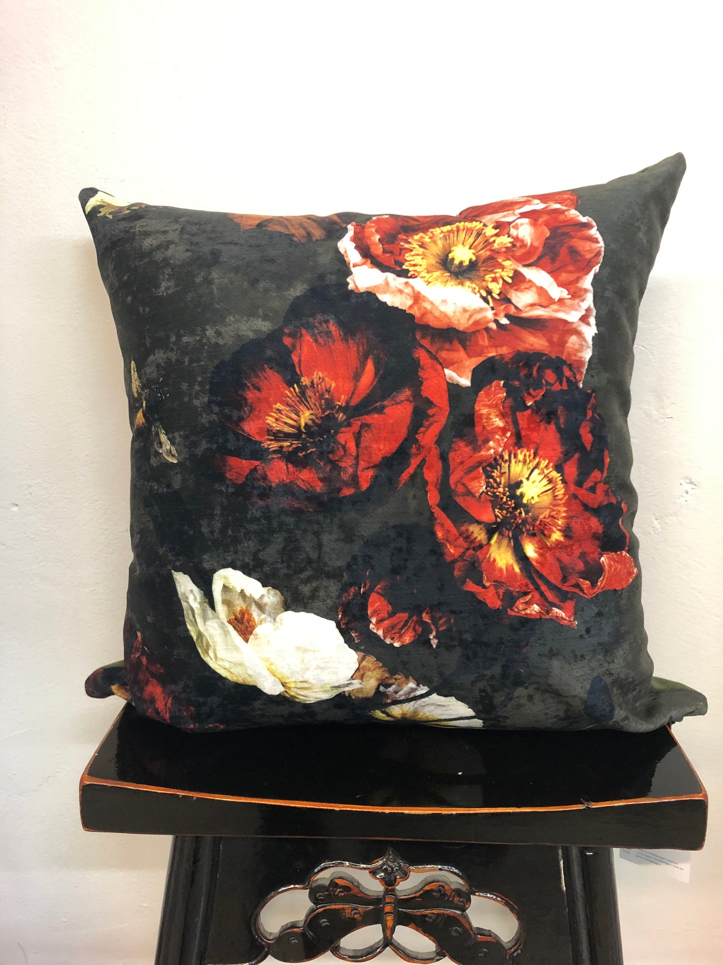 MS CHIEF DESIGNS Cushion in Olive Grove Poppies - Chenille