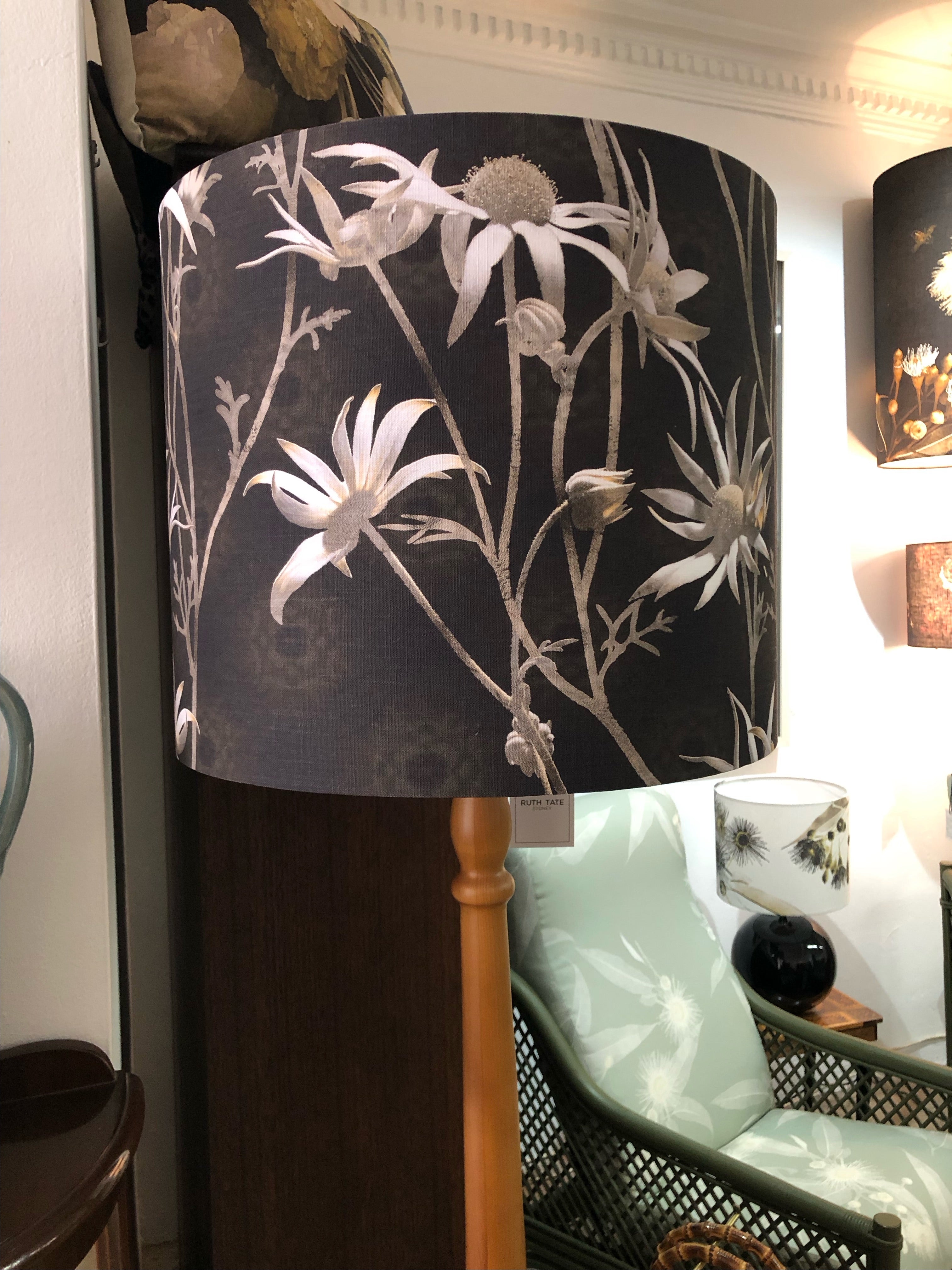 Lamp-wooden standard lamp/Flannel Flower Earth shade