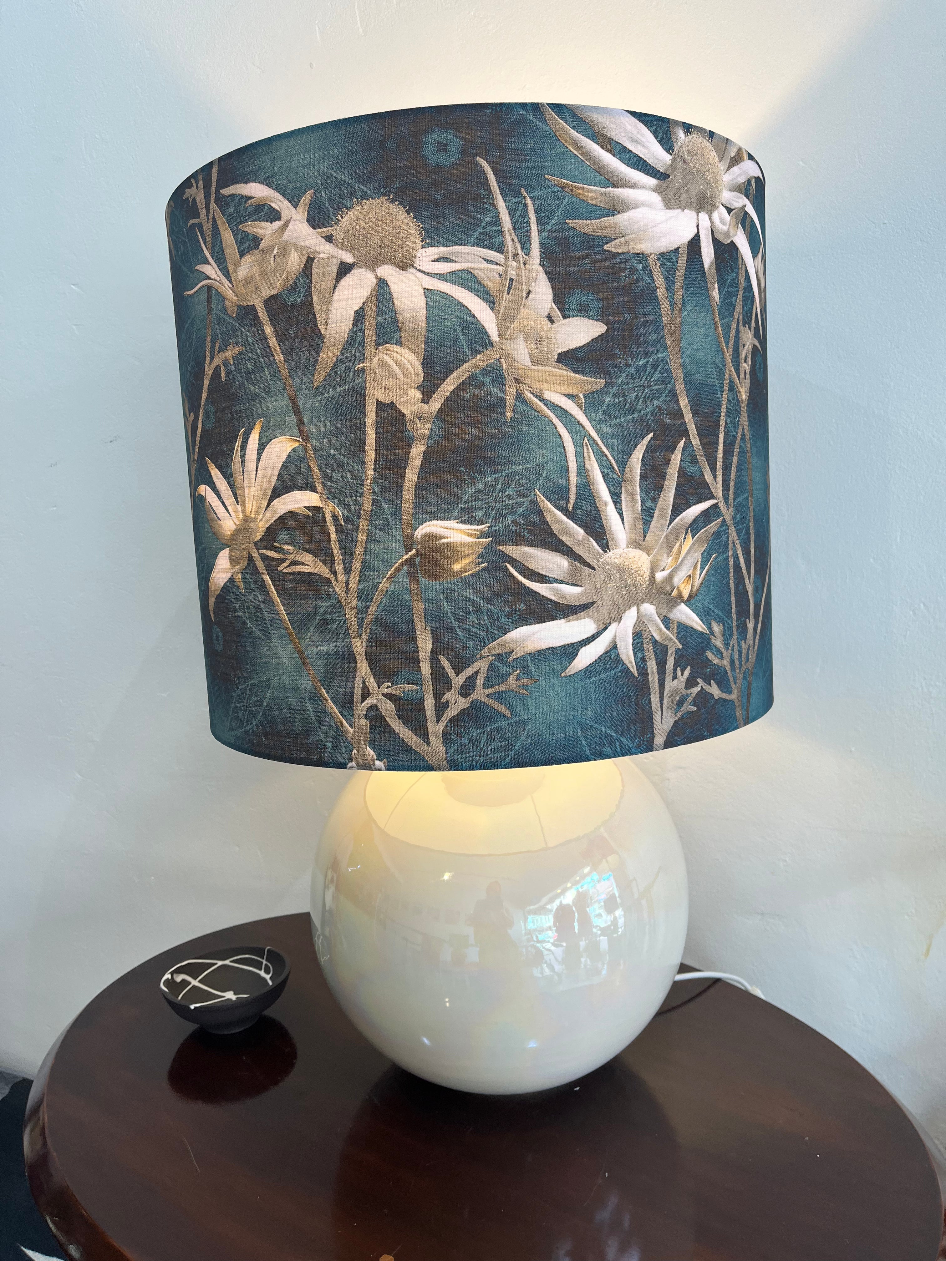 MS CHIEF DESIGNS Large Pearl Sphere with Coast Flannel Flowers Shade